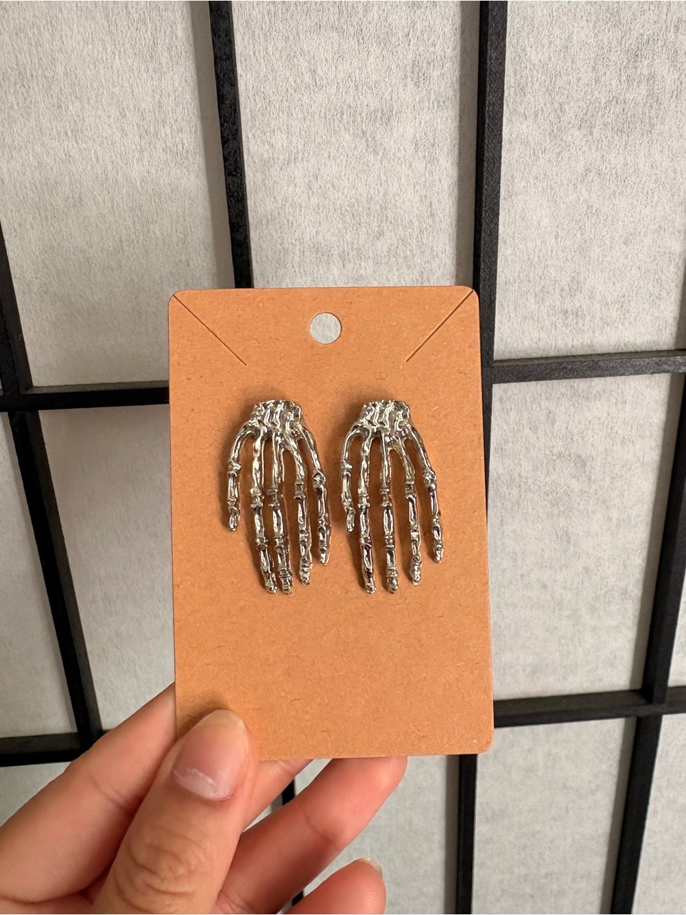 Silver Tone Skeleton Hand Drop Earrings